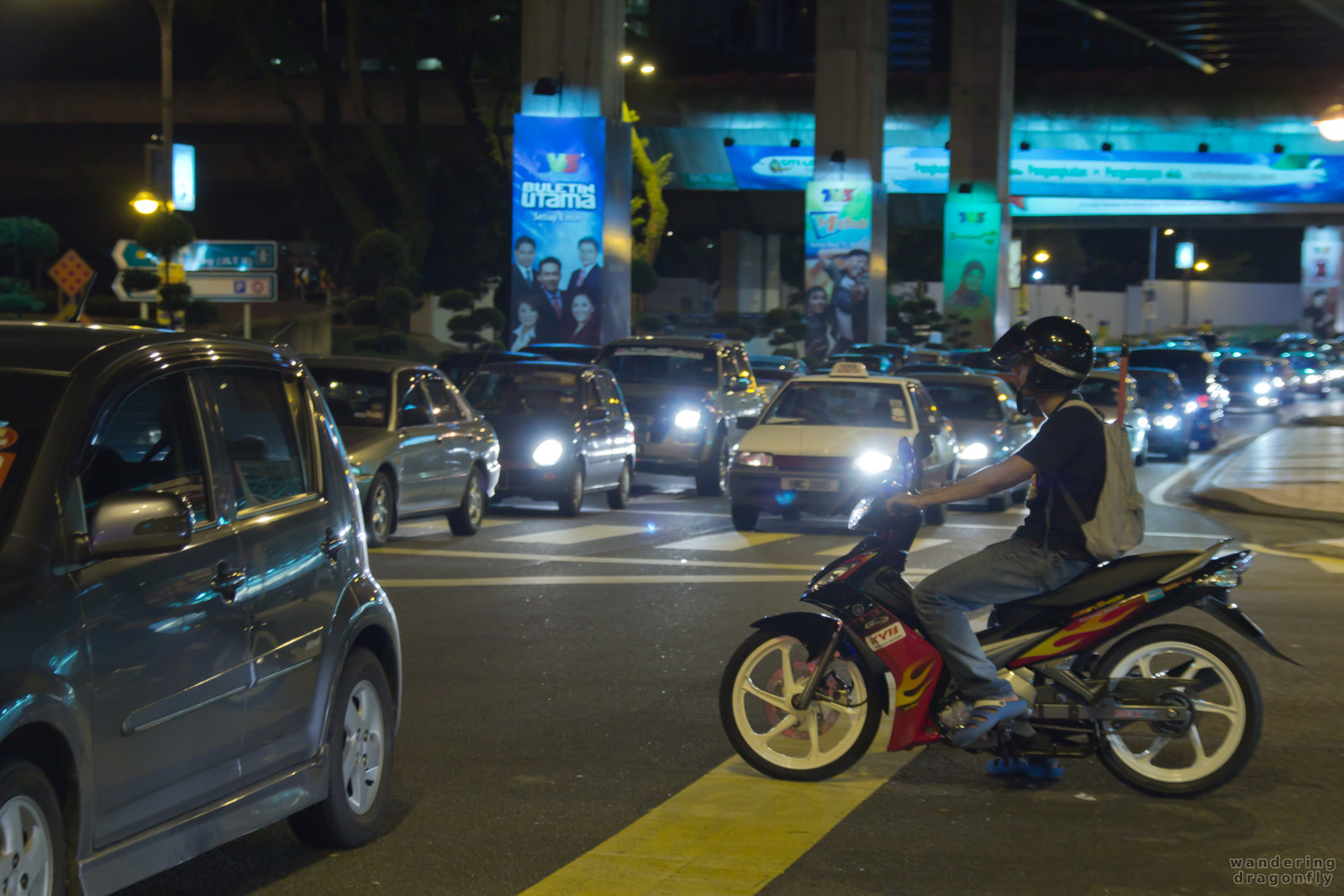 Night traffic and motorbike -- car, motorbike, night, traffic