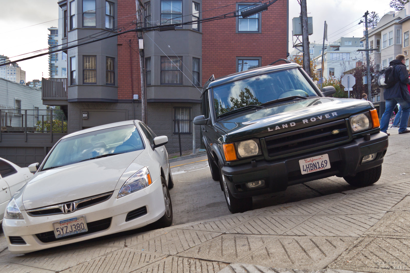 Park at 90 degrees -- building, car, street