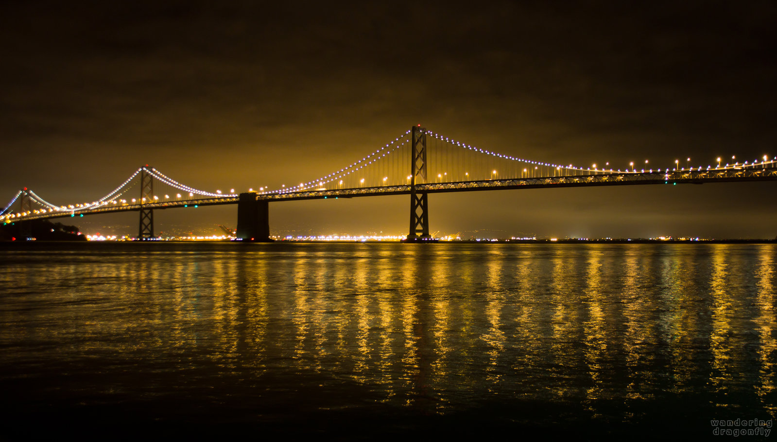 The Bay Bridge at night -- bridge, night, water